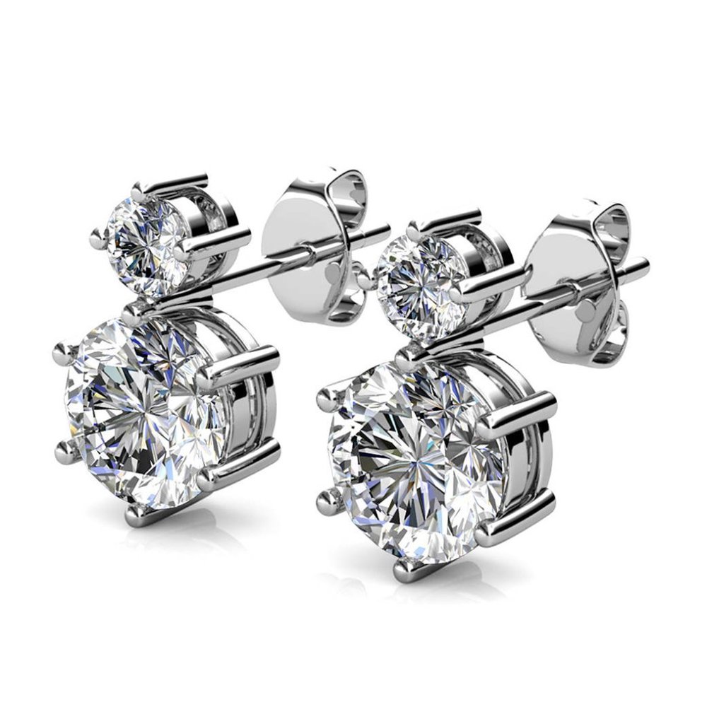 Chic Silver Double Swarovski Stud Earrings - Picture 4 of 6